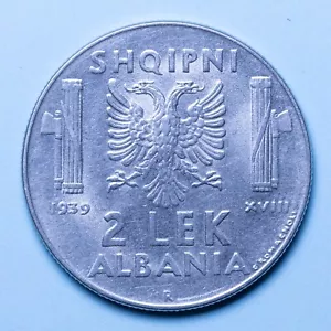 ALBANIA VITTORIO EMANUELE III 2 LEK 1939 XVIII NON MAGNETICA SPL RARA NICHEL - Bild 1 von 2