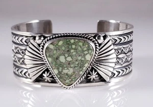 Sunshine Reeves Navajo Sterling Silver Bracelet Web Damele Variscite Handmade - Picture 1 of 9