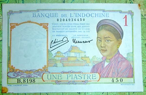1949 BANK NOTE - ONE PIASTRE - LAOS - CAMBODIA - French Vietnam War - C.290 - Picture 1 of 2