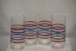 4 VINTAGE RED, WHITE & BLUE GLASS TUMBLERS 6" TALL - Bild 1 von 1