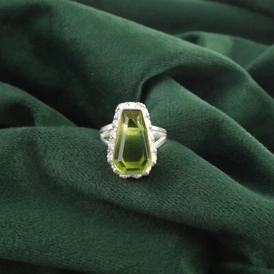 Coffin Genuine Peridot 925 Sterling Silver Daughter Elegant Band Party Wear Ring - Image 1 of 4