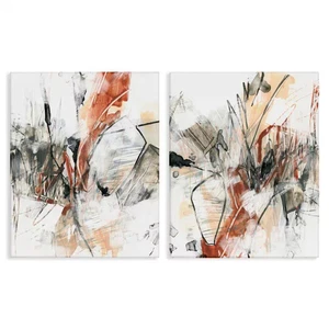 Chaotic Scribbles Abstracts by June Erica Vess 2-Pieces Unframed Abstract Graphi - Picture 1 of 7