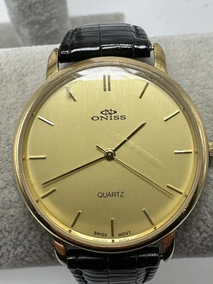 Oniss New Battery 18K Gold Plated 34MM 7.5" Leather Band Unisex M55 - Image 1 of 4