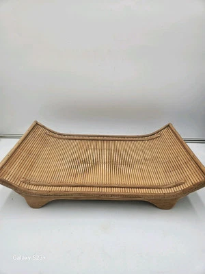 15" x 9" Wood & Wicker Decorative Tray Rattan Bamboo Serving Asian Split Reed - Image 1 of 4