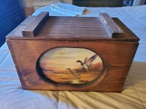Holz Aufbewahrung Display Dekorative Box 16"x 9"x10" mit ovaler Stockente Szene - Bild 1 von 8