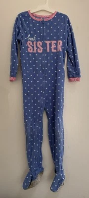Carter's Kids Girls 1-Piece Best Sister Hearts Fleece Zip Long Sleeve PJ Blue 6 - Image 1 of 4