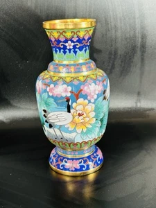 Vintage Asian Crane And Floral Cloissone Vase - Picture 1 of 7