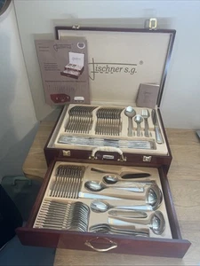 Ménagère Complète Ensemble Couverts Coffret En Bois 71 pcs En Métal Décor Doré - Foto 1 di 9