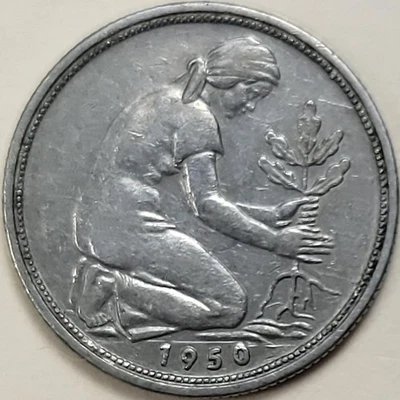 50 Pfenning - Alemania - 1950-D - Bundesrepublik Deutschland - Acuñado en Munich Foto 1 de 2