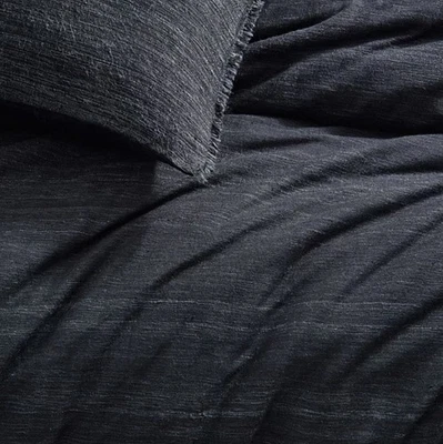 $840 Donna Karan Home Elements Black Raw Silk Blend KING Duvet Cover 1 Sham Set - Image 1 of 4