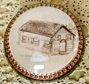First Catholic Church Paperweight Chambersburg PA 1792 Glass Rounded Dome As Is - Picture 1 of 7