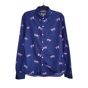 Bonobos Men's Slim Fit Blue Leopard Animal Print Button Down Shirt L/S Size L - Picture 1 of 7