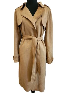 T Tahari weiches Kunstleder Wildleder hell camel Designer Trenchcoat Größe Large - Bild 1 von 13