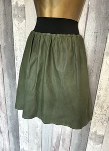 Reiss 100% Lambs Leather Extra Soft Skirt Elastic Olive Green Uk 8 - Picture 1 of 8