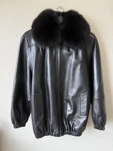 Chosen Lederjacke Damen groß schwarz Fellkragen Bomber Reißverschluss vorne elastischer Saum - Bild 1 von 22