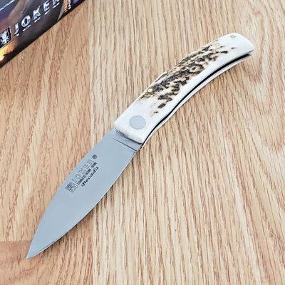 Joker Becada 折叠刀 3 英寸 14C28N 山特维克钢制刀片 Stag 骨柄 — 第 1/4 张图片