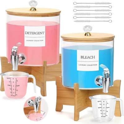 Dispensador de detergente para ropa 2 piezas, dispensador de jabón con soporte, transparente  Foto 1 de 4