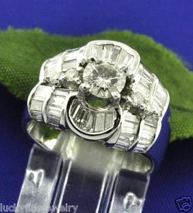 1.68 ct 18k solid White Gold Ladies Engagement Natural Diamond Ring Baguette - Picture 1 of 7