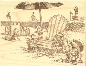 A Day At The Beach Wood Mounted Rubber Stamp IMPRESSION OBSESSION H1743 New - Picture 1 of 1