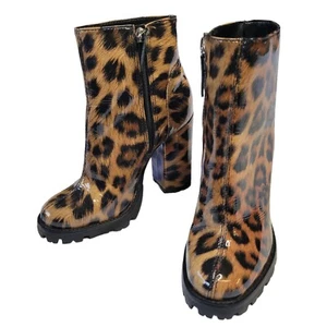 Schutz Nandy Platform Leopard Patent Leather Boots Size 5.5 - Picture 1 of 9