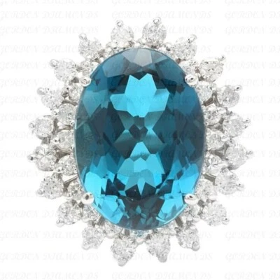 9.00ct Oval Cut Natural Topaz & Diamond Engagement Ring 18K White Gold Plated - Image 1 of 4