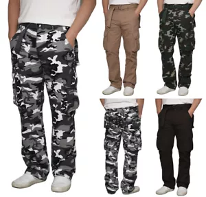 Men's Camo Cargo Pants with Belt Casual Lightweight Work Hiking Pants Size 28-44 - Picture 1 of 9