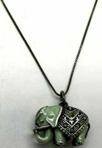 Vintage Style Sterling Silver Marcasite Enamel Elephant Pendant Necklace 14.7g - Picture 1 of 5