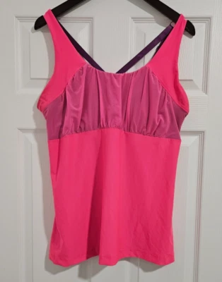 MARIKA Hot Pink Built in Shelf Bra Criss-Cross Tank Top XL 16/18 Gym Active VTG - Image 1 of 4