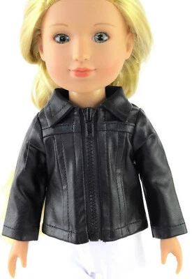 Black Leather Jacket for Wellie Wishers 14 1/2 inch Doll Clothes Girl - Image 1 of 2