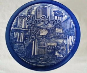 Vintage Las Vegas Blue & White Souvenir Plate Sahara Caesars Palace Hilton - Picture 1 of 4
