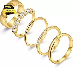 Stackable Rings Gold for Women Non Tarnish Trendy 18K Gold Plated Cubic Zirconia - Picture 1 of 7