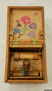 Vintage Wood Marquetry Inlaid Hidden Bird Dispenser Case Box - Picture 1 of 10