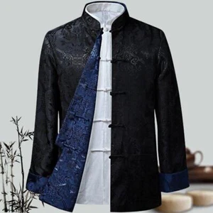 Estilo Chino Para Hombres Cuello Alto Reversible Camisa Abrigos Tang Traje Chaquetas Elegante - Imagen 1 de 30