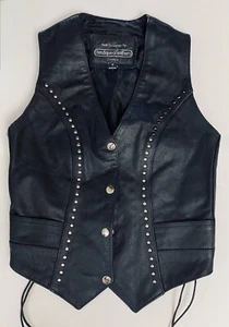 Vtg Boutique of Leathers Vest S Black Snap Rivets Side Ties Punk Moto Biker VG - Picture 1 of 10