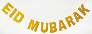 Eid Mubarak Banner Bunting Flags Gold Glitter Wall Decoration Eid decoration UK