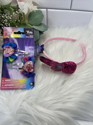 Trolls World Tour Girls Hair Clips And Head Band Set Pink Blue Purple Barrette - Image 1 of 4