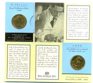 1998 Uncirculated $1 Coin: " Howard Florey" - Developed Penicillin "M" Mintmark. - Picture 1 of 1