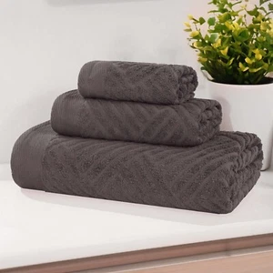 3 Piece Basketweave Egyptian Cotton Jacquard Assorted Bath Hand Face Towel Set - Picture 1 of 61