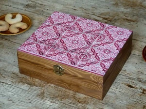 Boîte à Thé en bois couleur rouge carmin. Cadeau pour elle, anniversaire. - Imagen 1 de 9