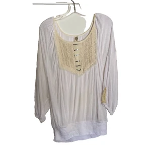 free people top size Small white lace bib 3/4 sleeve NEW - Picture 1 of 5