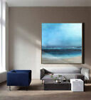 Sea Level Blue Oil Painting,Large Wall Art Light Blue Sky Oil Painting,Sky