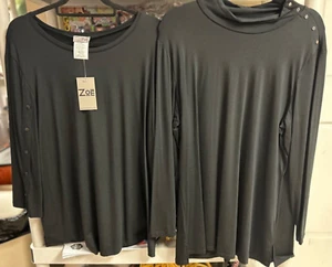 Lot of 2 ZOE by Michael Philips XXL Black Tunic w Snaps Button Top NWT - Picture 1 of 15