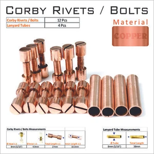 Knife Mounting Hardware 12 Copper Rivets 4 Lanyard Tubes Knife Making Mounting - Picture 1 of 3
