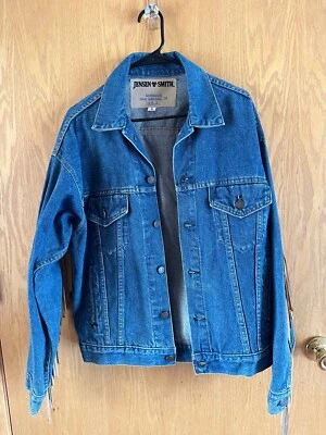 Vintage JENSEN & SMITH jean jacket, M w/suede fringe, NEW~ - Image 1 of 4