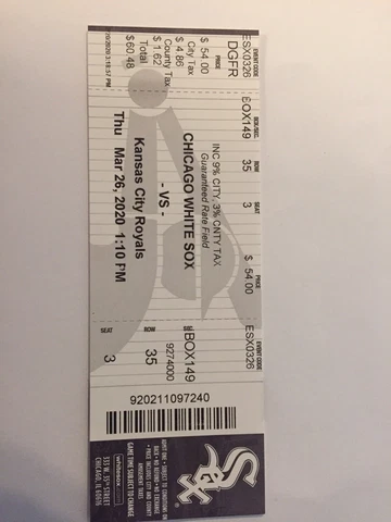 CHICAGO WHITE SOX Cancelled Opening Day Ticket Stub 3/26/2020 Cover