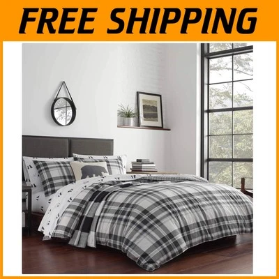 Juego de edredón a cuadros premium Home Coal Creek Collection, completo/gris reina Foto 1 de 4