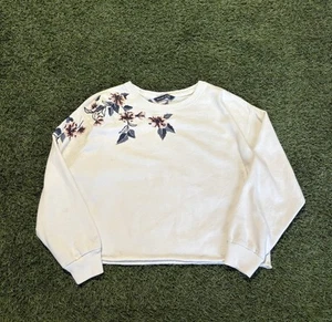 Abercrombie & Fitch Floral Embroidered Cropped Pullover Sweatshirt Crewneck Sz m - Picture 1 of 6