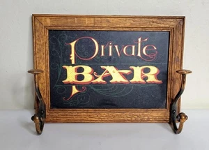 Private Bar Glass & Oak Frame Wall Art Sign 11” X 8” For Home Bar or Man Cave - Picture 1 of 6