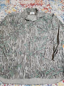 Vintage 90s Mossy Oak Green Leaf Camo T-Shirt Men's XL Button Up Long Sleeve USA - Picture 1 of 6