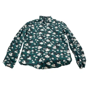 H & M Disney LS Shirt Small Mickey Mouse Faces Dark Green White Black - Picture 1 of 7